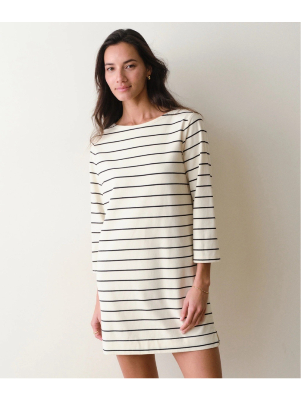 Marine Layer S Luxe Sueded Mariner Dress Black White Stripe NWOT Boat Neck Midi
